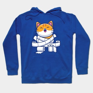 Cute cat with toilet tissue paper roll cartoon Hoodie